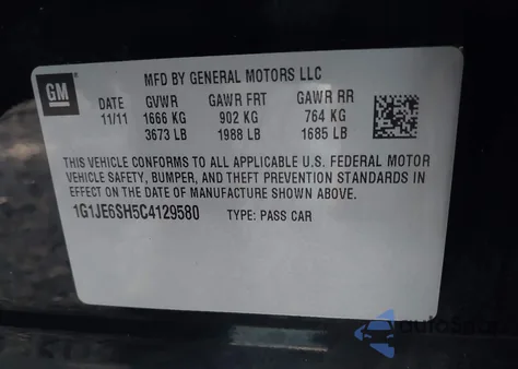 2012 Chevrolet Sonic 2Lz from USA, damaged, VIN 1G1JE6SH5C4129580
